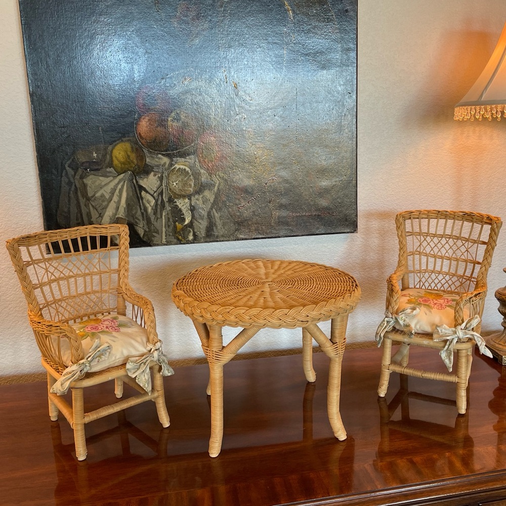 Pleasant Company Samantha Retired Wicker Table and Chairs American Girl 1986